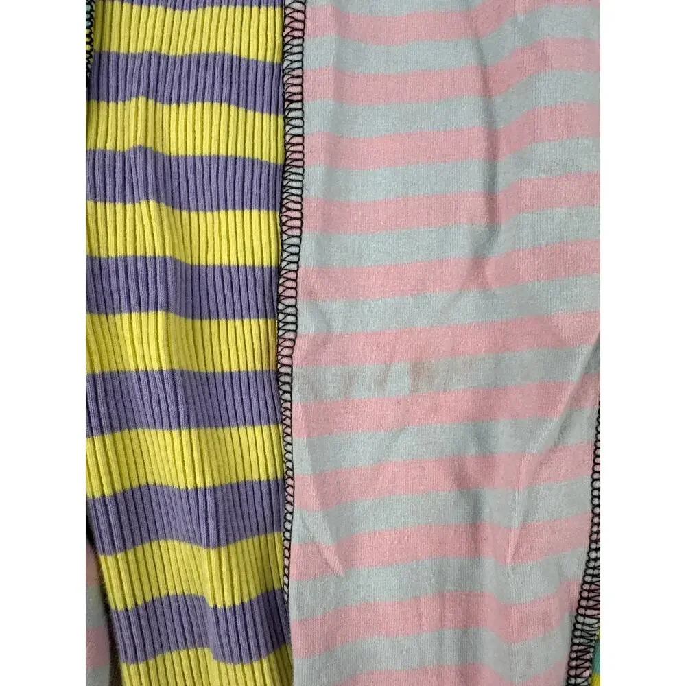 The Ragged Priest - Patchwork Stripes One Shoulder Top & Pants in Green & Purple - Picture 3 of 6